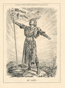 Por fin, ilustración de una guerrera celebrando la Franquicia Femenina, Punch, 23 de enero de English School
