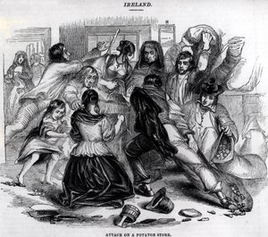 Ataque a un almacén de papas en Irlanda, c.1845