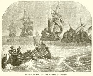 Ataque a parte de la Armada por Drake de English School