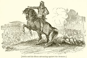 Atila y sus hunos avanzando contra los romanos de English School