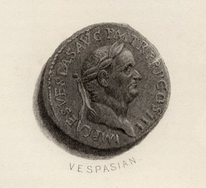 Moneda áurea, de la era de Vespasiano, Tito Flavio Vespasiano