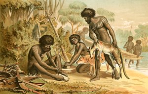 Aborígenes australianos preparando una comida de English School