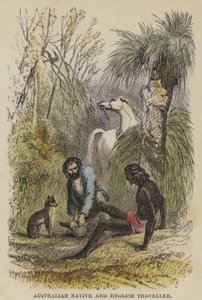Nativo Australiano y Viajero Inglés (grabado coloreado)