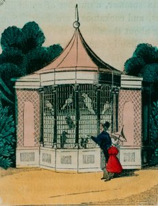 Aviario para loros y cacatúas en el zoológico de Londres. 1840s