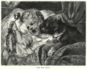 Bebé y cachorro (grabado)