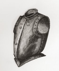 Espalda y coraza, con abertura por delante, conocida como coraza de chaleco, c.1580, de The British Army: Its Origins, Progress and Equipment, publicado en 1868. de English School