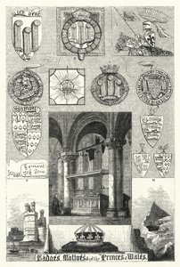 Insignias, lemas, etc. de los Príncipes de Gales (grabado) de English School