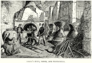 Horno de pan, pan y molinos harineros (grabado) de English School
