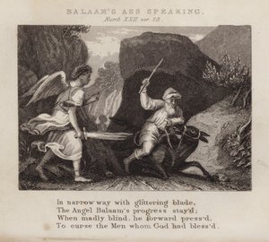 El asno de Balaam hablando, Números XXII, ver 28 (grabado) de English School