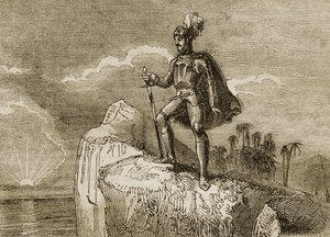 La primera vista del Pacífico de Balboa en 1513, ilustración de 