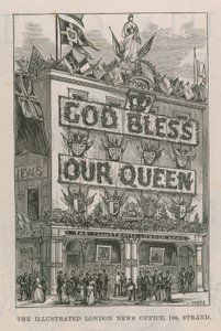 Estandarte adornando las oficinas de Illustrated London News de English School