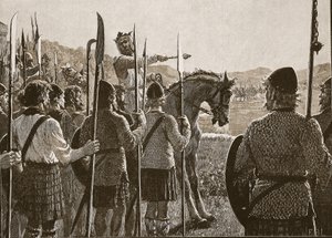 Bannockburn: Bruce revisando sus tropas antes de la batalla, ilustración de Cassells Illustrated History of England de English School