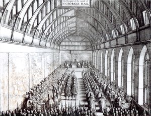 Banquete de Carlos II en el Salón de San Jorge, Castillo de Windsor de English School