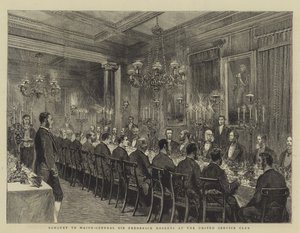 Banquete al Mayor General Sir Frederick Roberts en el United Service Club, ilustración para The Graphic, 4 de diciembre de 1880 de English School