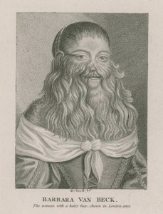 Barbara Van Beck, la mujer con cara peluda, mostrada en Londres, 1668 de English School