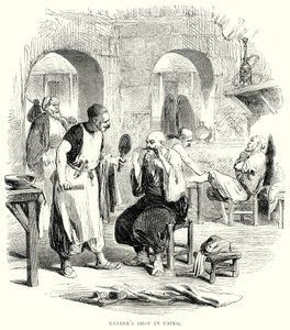 Barbería en El Cairo (grabado) de English School