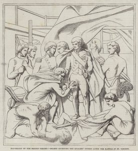 Bajorrelieve de la Columna de Nelson, Nelson recibiendo las espadas de los oficiales después de la Batalla de San Vicente (grabado) de English School