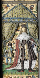 Espejo de abalorios, c. 1672-79 (hilos de seda, metal y cuero con cuentas de vidrio y lentejuelas sobre fondo de seda-satinado revestido de roble) de English School