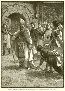 Becket ante sus enemigos en el salón del consejo en Northampton de English School