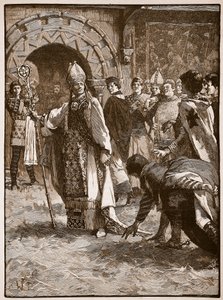 Becket ante sus enemigos en el Salón del Consejo en Northampton, ilustración de Cassells Illustrated History of England de English School