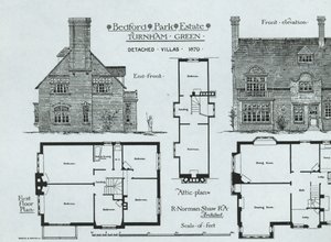 Bedford Park Estate, Turnham Green, de The Building News, 1879 de English School