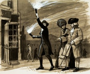Antes de las luces de la calle, los ricos empleaban personas para sostener antorchas y alumbrar sus paseos nocturnos de English School