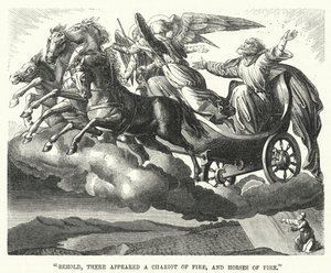 "He aquí que apareció un carro de fuego y caballos de fuego" (grabado) de English School