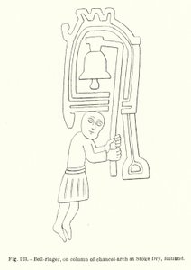 Campanero, en la columna del arco del presbiterio en Stoke Dry, Rutland (grabado)