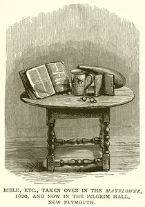 Biblia, etc., llevada en el Mayflower, 1620, y ahora en el Pilgrim Hall, New Plymouth