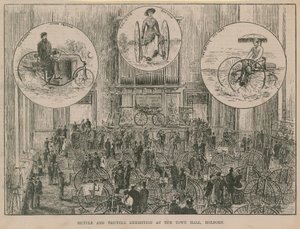 Exposición de bicicletas y triciclos en el Ayuntamiento, Holborn de English School