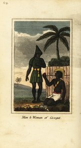 Hombre y mujer Bijogos de Cazegut (Islas Bissagos, Guinea-Bisáu, África Occidental) de English School