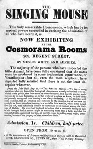 Cartel de la exposición The Singing Mouse en las Cosmorama Rooms, 209 Regent Street, c. 1836