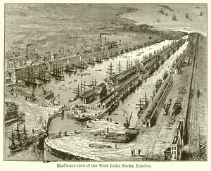 Vista aérea de los muelles de las Indias Occidentales, Londres