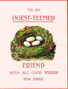 Nido de pájaros con huevos, tarjeta de Navidad de English School