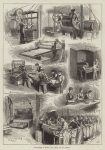 Fabricación de galletas en la fábrica de Messers Peak, Frean y Company (grabado) de English School