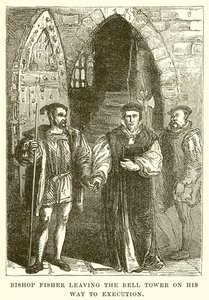 Obispo Fisher saliendo de la Torre de la Campana camino a su ejecución de English School