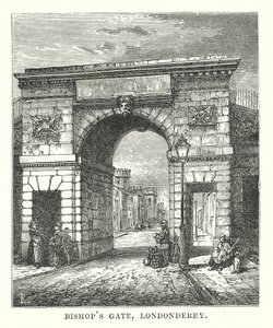 Puerta del Obispo, Londonderry (grabado) de English School