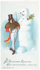 Hombre negro hablando con Muñeco de Nieve, Tarjeta de Navidad de English School