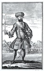 Barbanegra el Pirata, de Una historia general de los robos y asesinatos de los piratas más notorios por el Capitán Charles Johnson, publicado en 1724