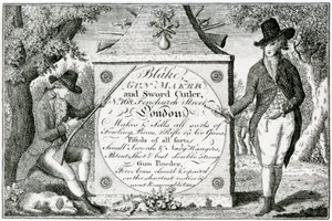 Blake, Fabricante de Armas y Cortador de Espadas, etiqueta de caja de armas de English School