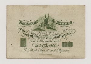 Fabricantes de persianas, Barron y Mills, tarjeta comercial de English School