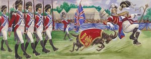 Bobbie, una mascota regimental, embistiendo al tambor mayor