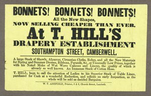 ¡Sombreros! ¡Sombreros! ¡Sombreros! en T Hills, Southampton Street, Camberwell, Londres