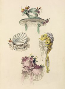 Sombreros para una ocasión, lámina de moda de Ackermanns Repository of Arts de English School