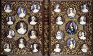 Portada del libro con veintidós miniaturas de retratos de Carlos II y las bellas mujeres de su corte, 1833 de English School