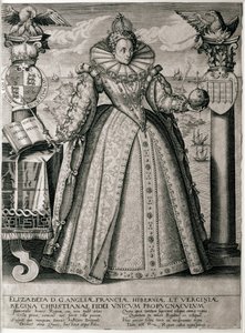 Portada de libro celebrando el feliz y próspero reinado de la Reina Isabel I, 1596 de English School