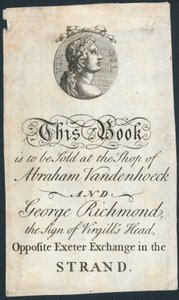 Ex libris, este libro se vende en la tienda de Abraham Vandenhoeck y George Richmond de English School