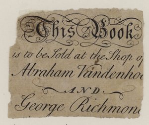 Libreros, Abraham Vandenhoeck y George Richmond, tarjeta comercial de English School
