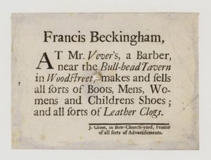 Zapateros, Francis Beckingham, tarjeta comercial