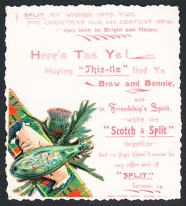 Botella de soda derramada, tarjeta de Navidad de English School